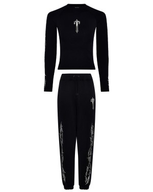 Trapstar Barbed Wire Cropped Top Oversized Women's Tracksuits Black USA | 28XRHSBVZ