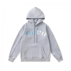 Trapstar Blue-White Logo Men's Hoodies Grey USA | 15PMGJZUQ