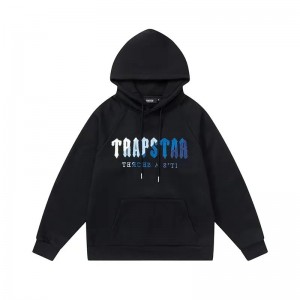 Trapstar Blue Logo Men's Hoodies Black USA | 60NEWMQRY