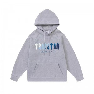 Trapstar Blue Logo Men's Hoodies Grey USA | 63ALYMPFQ