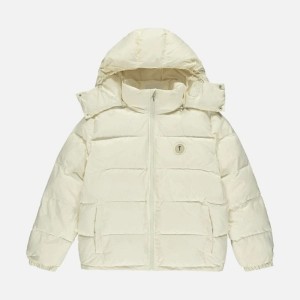 Trapstar Decoded Hooded Men's Puffer Jackets Cream USA | 21ESCDPRO