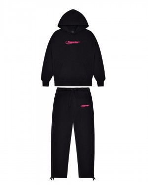 Trapstar Hyperdrive Embroidered Men's Tracksuits Black / Pink USA | 47WSAYZRK