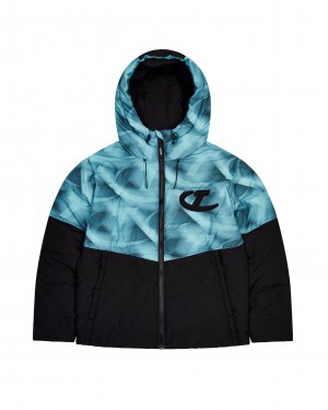 Trapstar Hyperdrive Hooded Men's Puffer Jackets Black / Blue USA | 92JPLMIUB