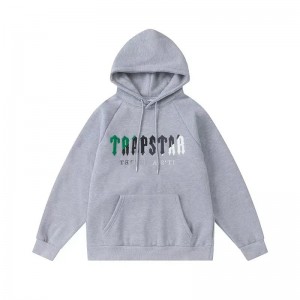 Trapstar It’s A Secret Green-Gray Logo Men's Hoodies Grey USA | 67VLYAXZJ