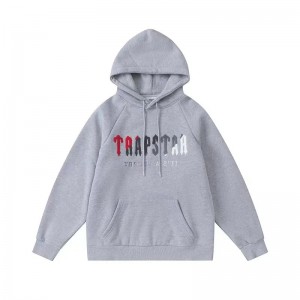 Trapstar It’s A Secret Red-Gray Logo Men's Hoodies Grey USA | 68USOHDXV