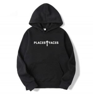 Trapstar Places T-Faces Men's Hoodies Black USA | 52RENSFUH