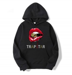 Trapstar Red Lips Men's Hoodies Black USA | 91SWKDPGC