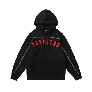 Trapstar Red Logo Men's Hoodies Black USA | 05SKGTHFW