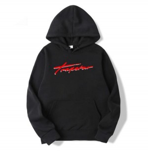 Trapstar Red Logo Men's Hoodies Black USA | 35WYCBFZO