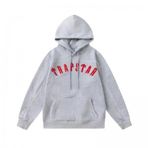 Trapstar Red Logo Men's Hoodies Grey USA | 05NZBSJLK