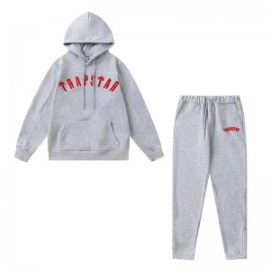 Trapstar Red Logo Men's Tracksuits Grey USA | 62FBNIAVP