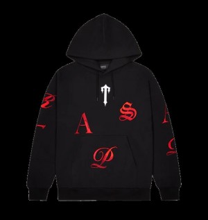 Trapstar Script Men's Hoodies Black / Red USA | 04VLSDHJM