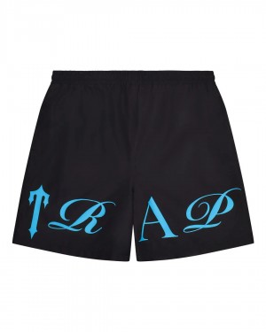 Trapstar Script Shell Men's Shorts Black / Blue USA | 60QUJPVXD