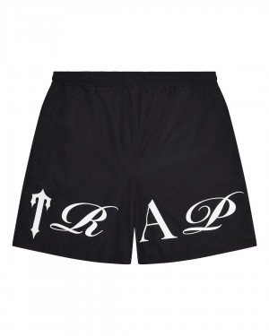 Trapstar Script Shell Men's Shorts Black / White USA | 62ORSNKMD