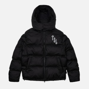 Trapstar Shooters Hooded Men's Puffer Jackets Black USA | 74GUWRJHY