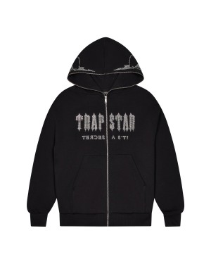 Trapstar Skull Decoded Diamante Men's Hoodies Black USA | 27AUWBSVE