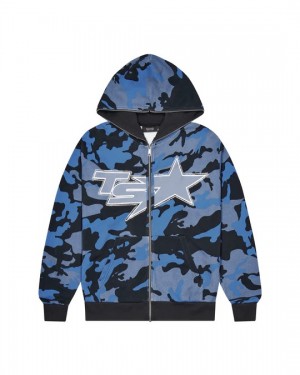 Trapstar Ta Star Men's Hoodies Camo / Blue USA | 09BSJPDAT