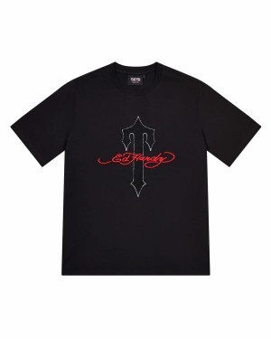 Trapstar X Ed Hardy Ironagte Men's T-Shirts Black USA | 41QHCNDXO