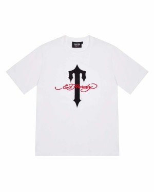 Trapstar X Ed Hardy Ironagte Men's T-Shirts White USA | 98KYUCSDV