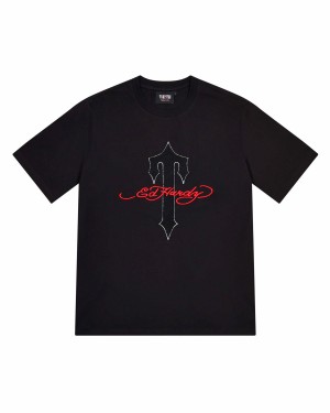 Trapstar X Ed Hardy Ironagte Men's T-Shirts Black USA | 54YIOFBLD