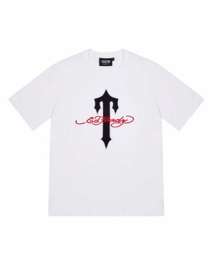 Trapstar X Ed Hardy Ironagte Men's T-Shirts White USA | 85JYTESCF