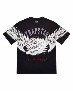 Trapstar x Ed Hardy Arched Eagle Men's T-Shirts Black USA | 59VJZPDQU