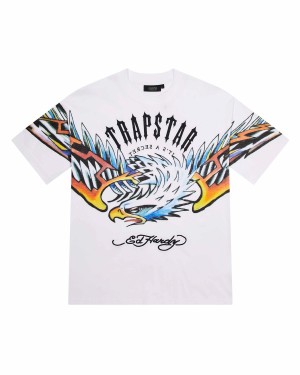 Trapstar x Ed Hardy Arched Eagle Men's T-Shirts White USA | 26DLJOPCR