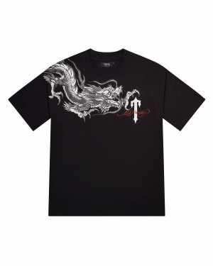 Trapstar x Ed Hardy Dragon with Diamanté Men's T-Shirts Black USA | 85XRCVAJK