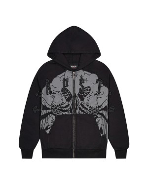 Trapstar x Ed Hardy Irongate Zip Through Men's Hoodies Black USA | 29OFSVKNT