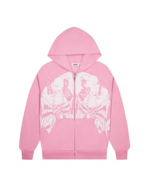 Trapstar x Ed Hardy Irongate Zip Through Men's Hoodies Pink USA | 59QBUVYKW