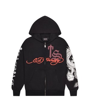 Trapstar x Ed Hardy Script Men's Hoodies Black / Red USA | 71RVPDBFM