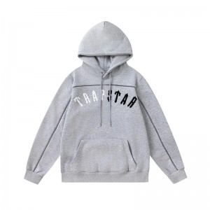 Trapstar White-Black Logo Men's Hoodies Grey USA | 67HNUGFSW