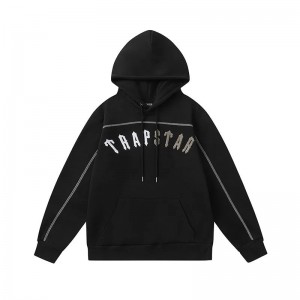 Trapstar White-Gray Logo Men's Hoodies Black USA | 78IUJKGMX