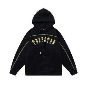 Trapstar Yellow Logo Men's Hoodies Black USA | 12DPHFQLU