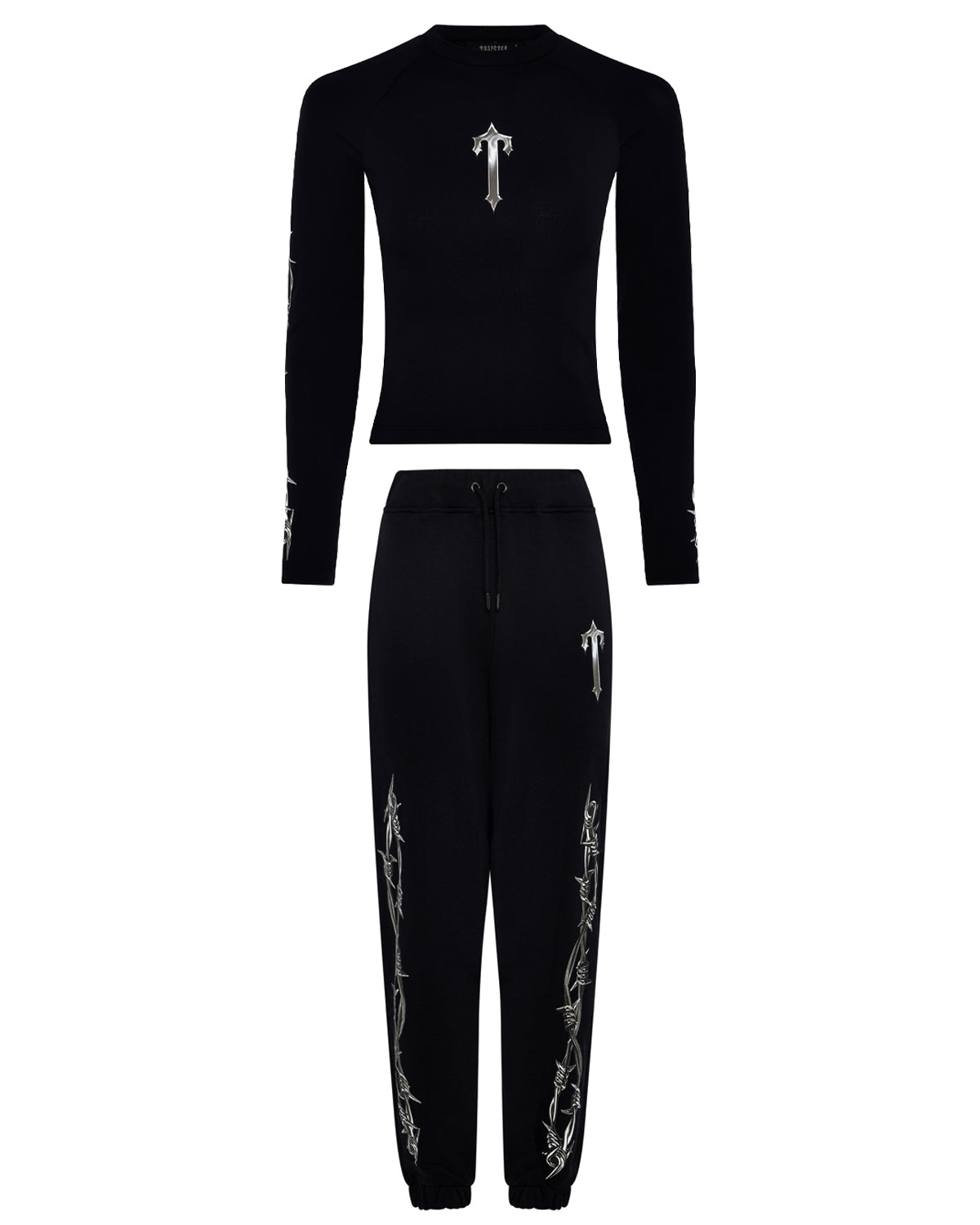 Trapstar Barbed Wire Cropped Top Oversized Women\'s Tracksuits Black USA | 28XRHSBVZ