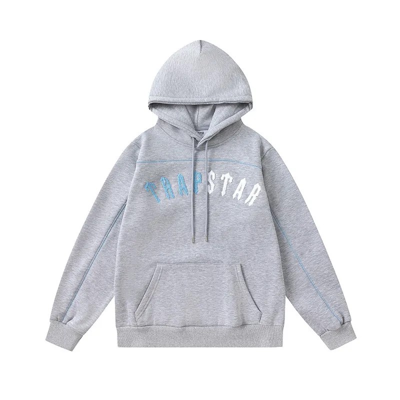 Trapstar Blue-White Logo Men\'s Hoodies Grey USA | 15PMGJZUQ