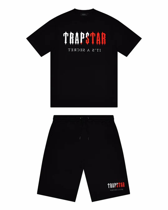 Trapstar Chenille Decoded Men\'s Short Set Black USA | 29RPZTMUX