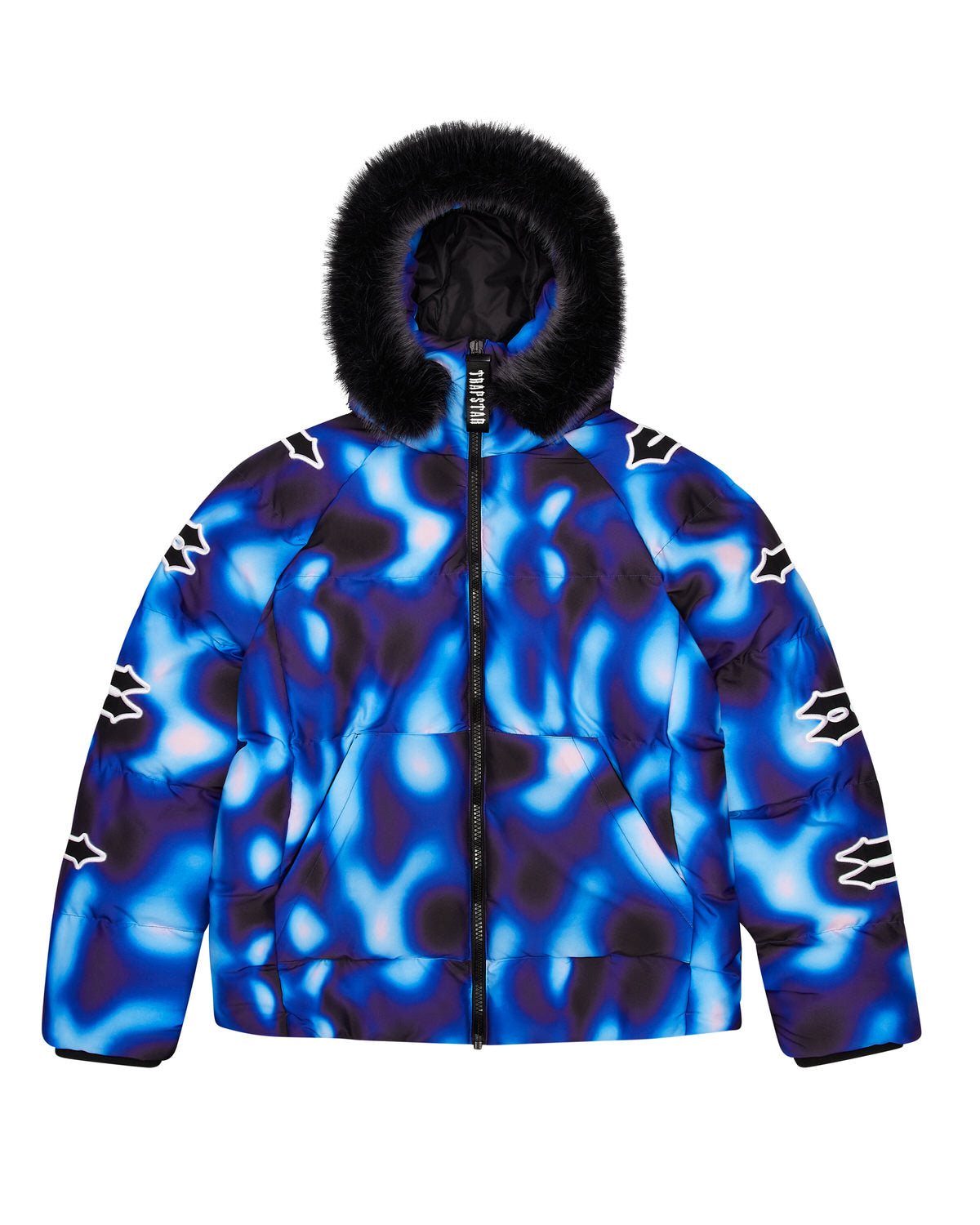 Trapstar Hooded Irongate Sleeve Men's Puffer Jackets Black / Blue USA | 76DMYOLVF