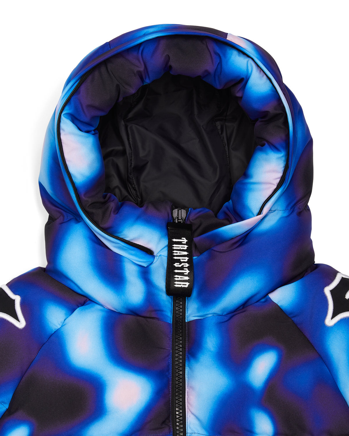 Trapstar Hooded Irongate Sleeve Men's Puffer Jackets Black / Blue USA | 76DMYOLVF