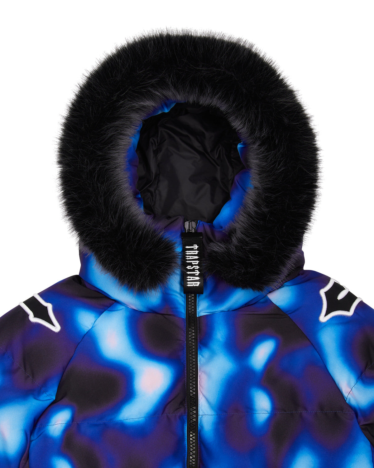 Trapstar Hooded Irongate Sleeve Men's Puffer Jackets Black / Blue USA | 76DMYOLVF