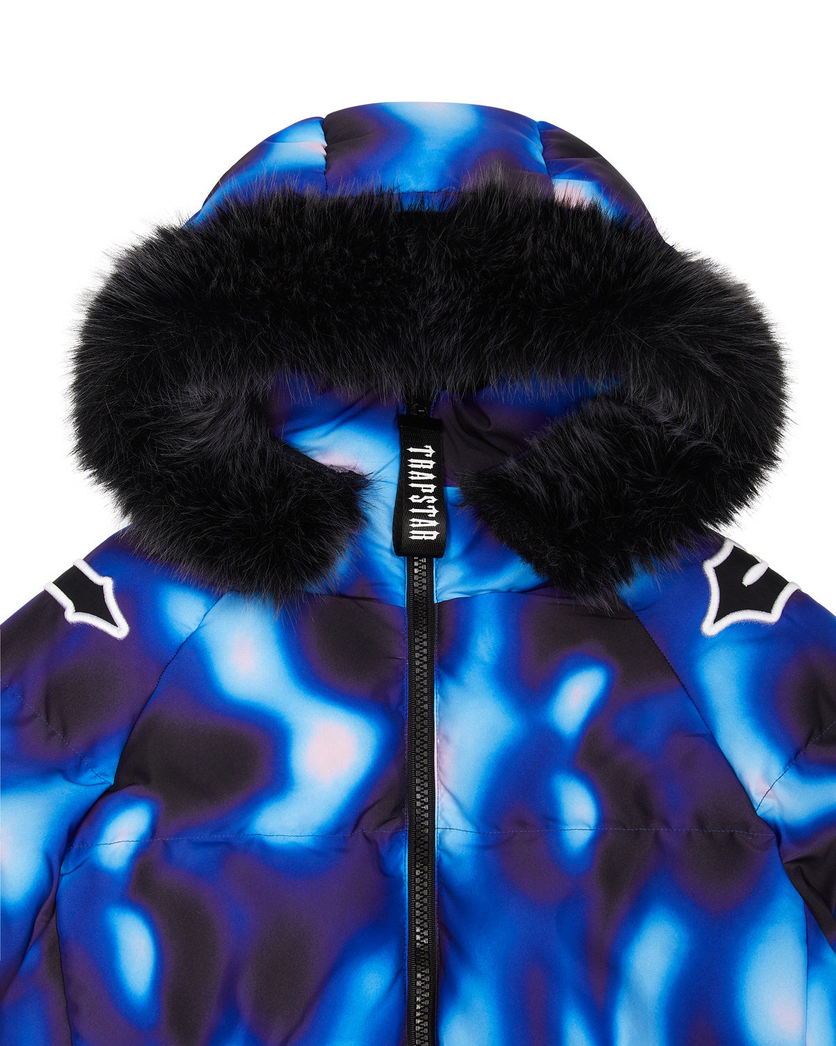 Trapstar Hooded Irongate Sleeve Men's Puffer Jackets Black / Blue USA | 76DMYOLVF