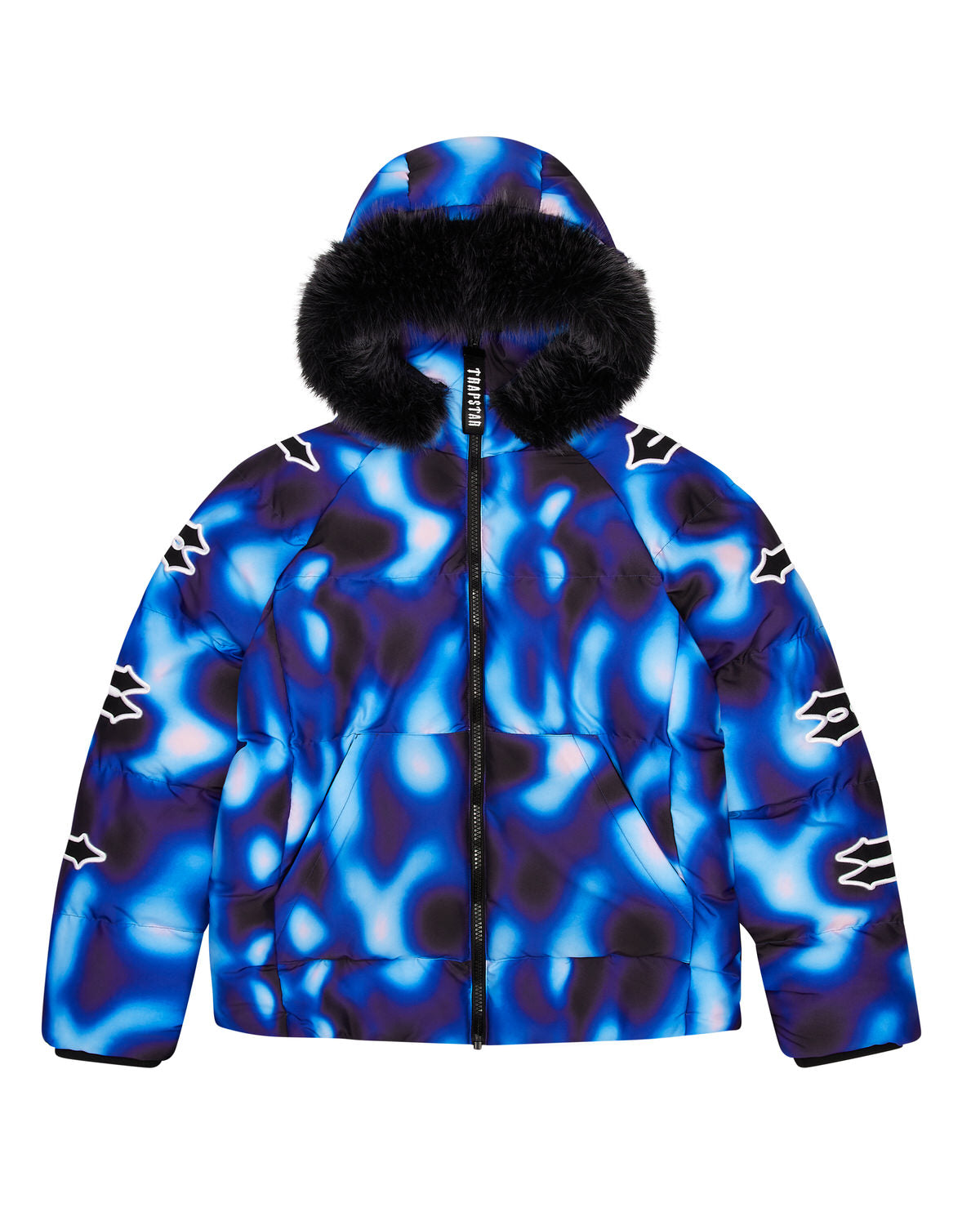 Trapstar Hooded Irongate Sleeve Men\'s Puffer Jackets Black / Blue USA | 76DMYOLVF