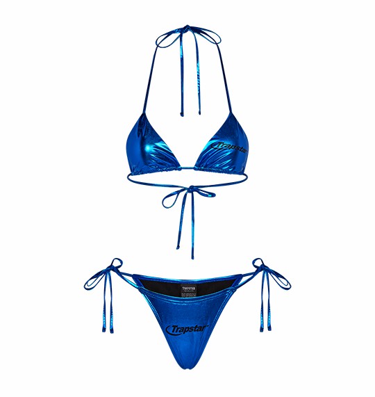 Trapstar Hyperdrive Metallic Tie Side Women's Bikini Bottoms Blue USA | 05VIUKPBS