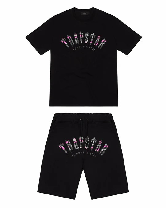 Trapstar Irongate Arch Camo Men\'s Short Set Black / Pink USA | 21DPXJGMT