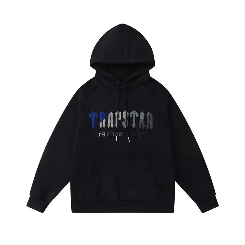 Trapstar It’s A Secret Blue-Gray Logo Men\'s Hoodies Black USA | 24OWZMPRB