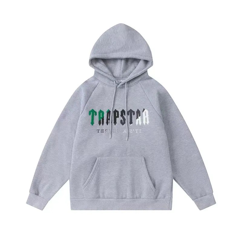 Trapstar It’s A Secret Green-Gray Logo Men\'s Hoodies Grey USA | 67VLYAXZJ