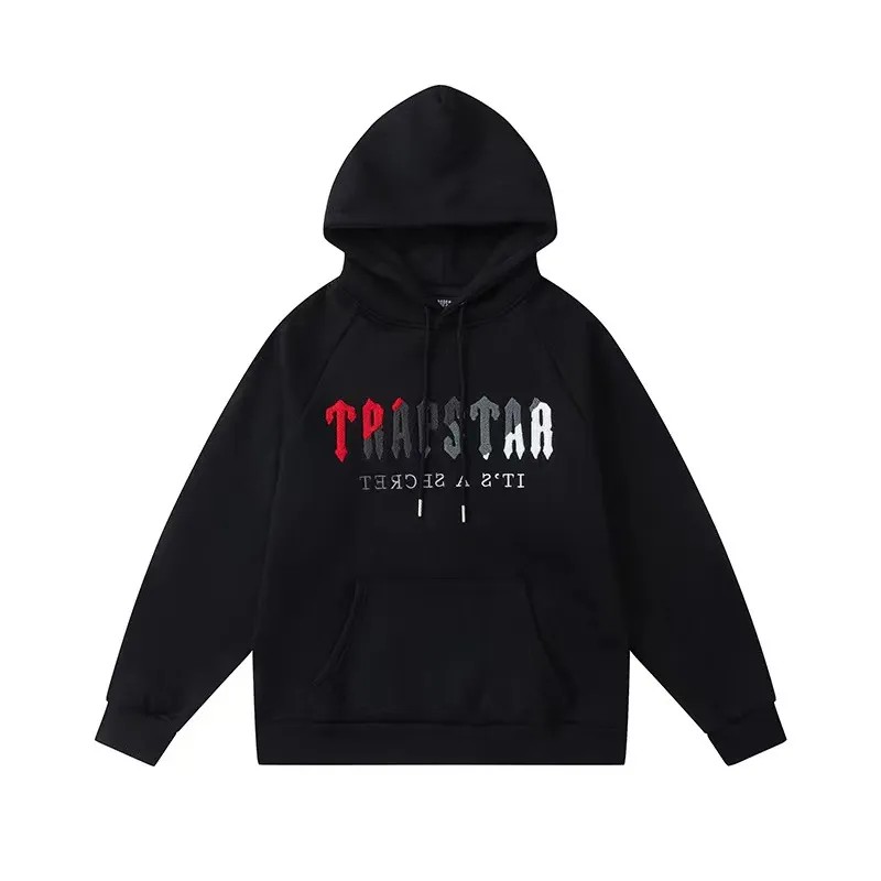 Trapstar It’s A Secret Red-Gray Logo Men\'s Hoodies Black USA | 82ELZYVHI