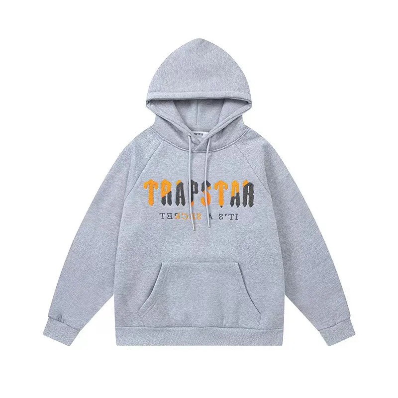 Trapstar It’s A Secret Yellow Logo Men\'s Hoodies Grey USA | 87ILYDEMO