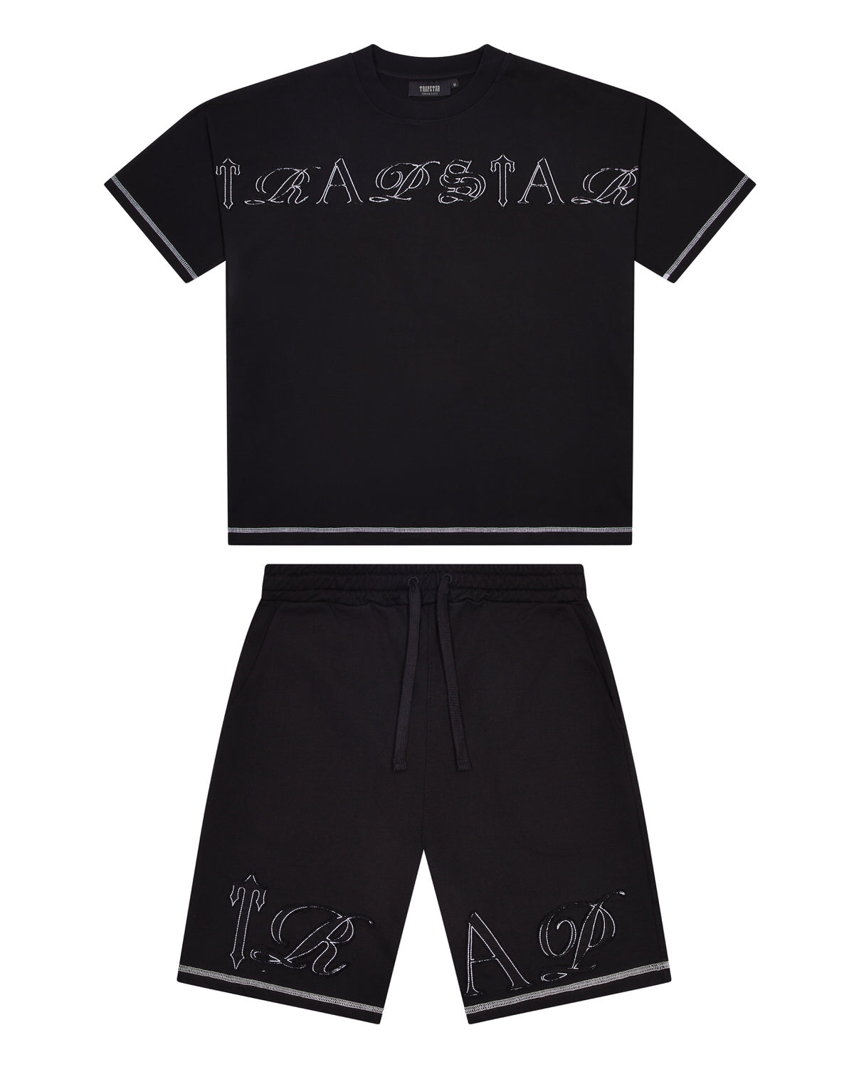 Trapstar Patchwork Script Men's Shorts Black USA | 73ZIXHCLO