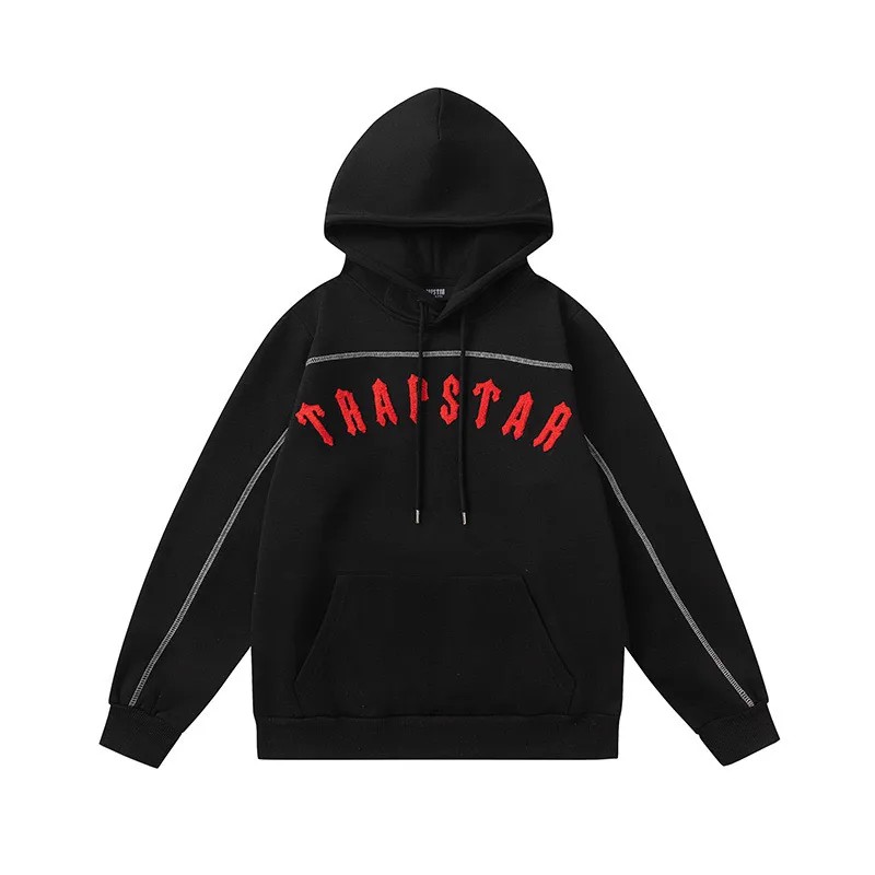 Trapstar Red Logo Men\'s Hoodies Black USA | 05SKGTHFW